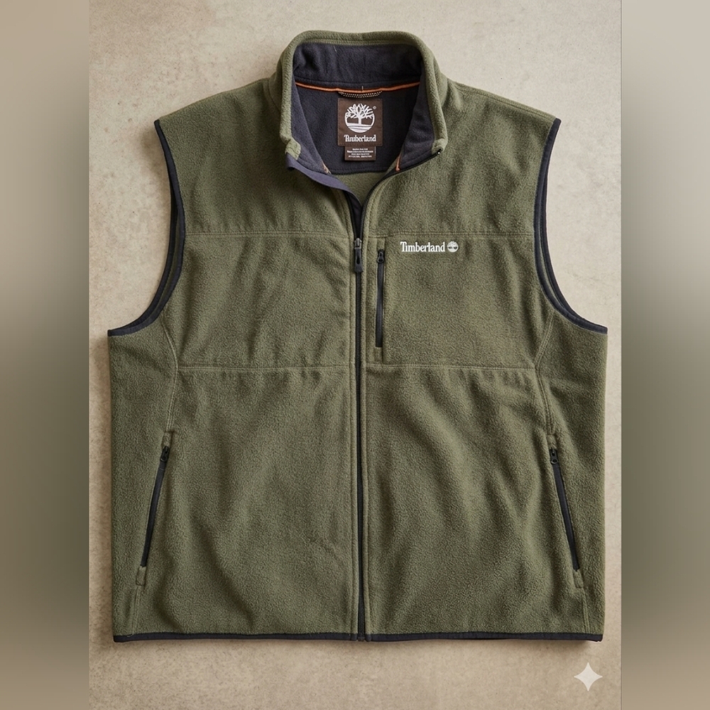 Timberland Men’s Olive Green Fleece Zip Vest - Picture 2 of 6